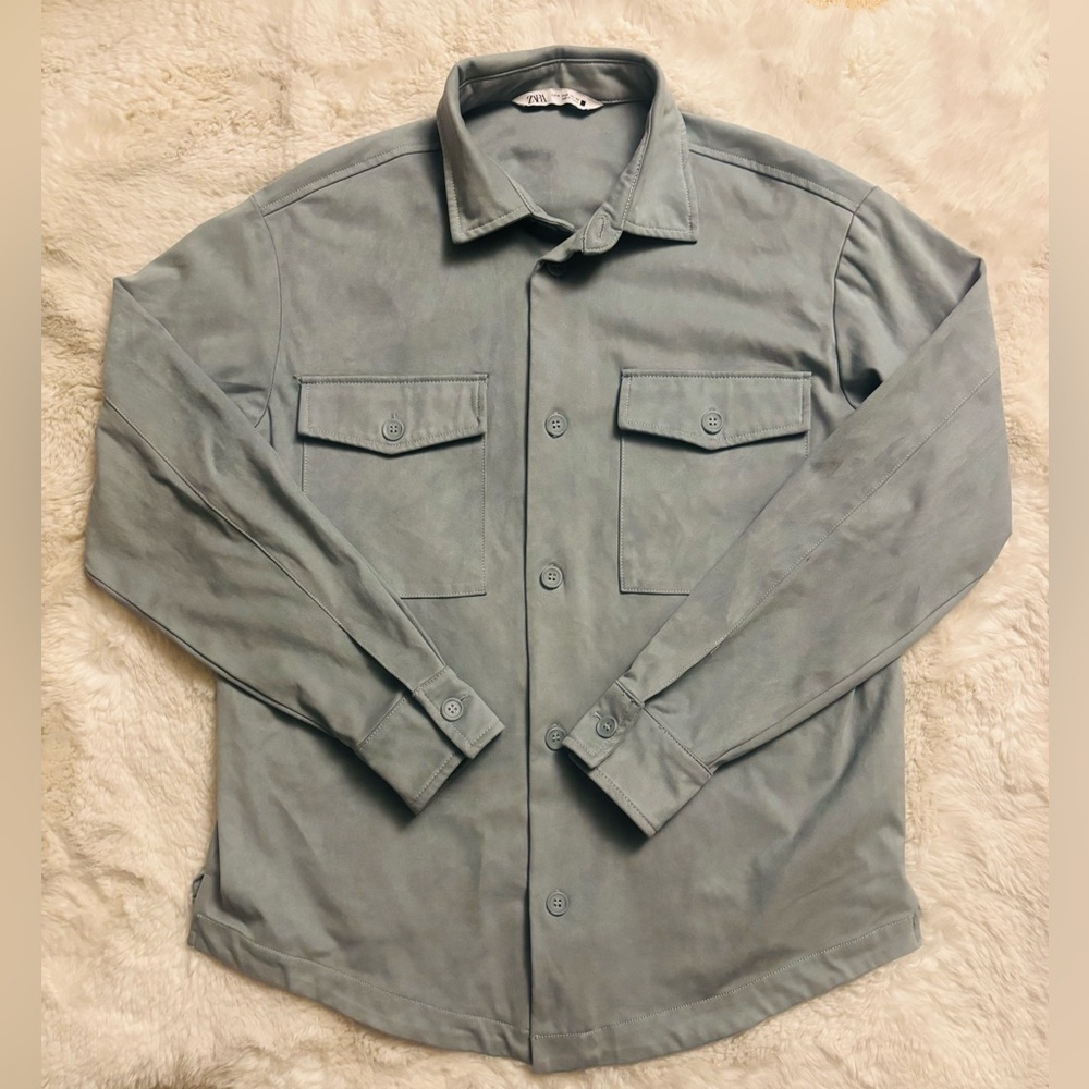 Zara Sage Green Button Up Shacket Cost Jacket Size: Medium